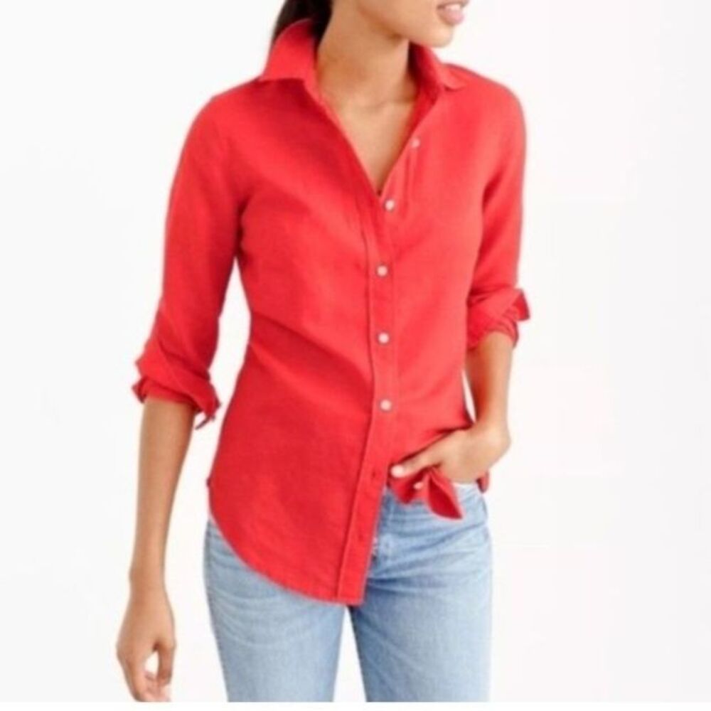 J.Crew x Baird McNutt Irish Linen Botton-Front Perfect Shirt Coral Size 00